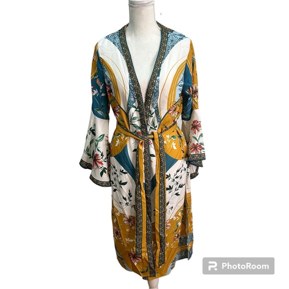 Jealous Tomato Womens Floral Kimono Coverup Bell Sleeve Tie Waist New - Picture 7 of 11